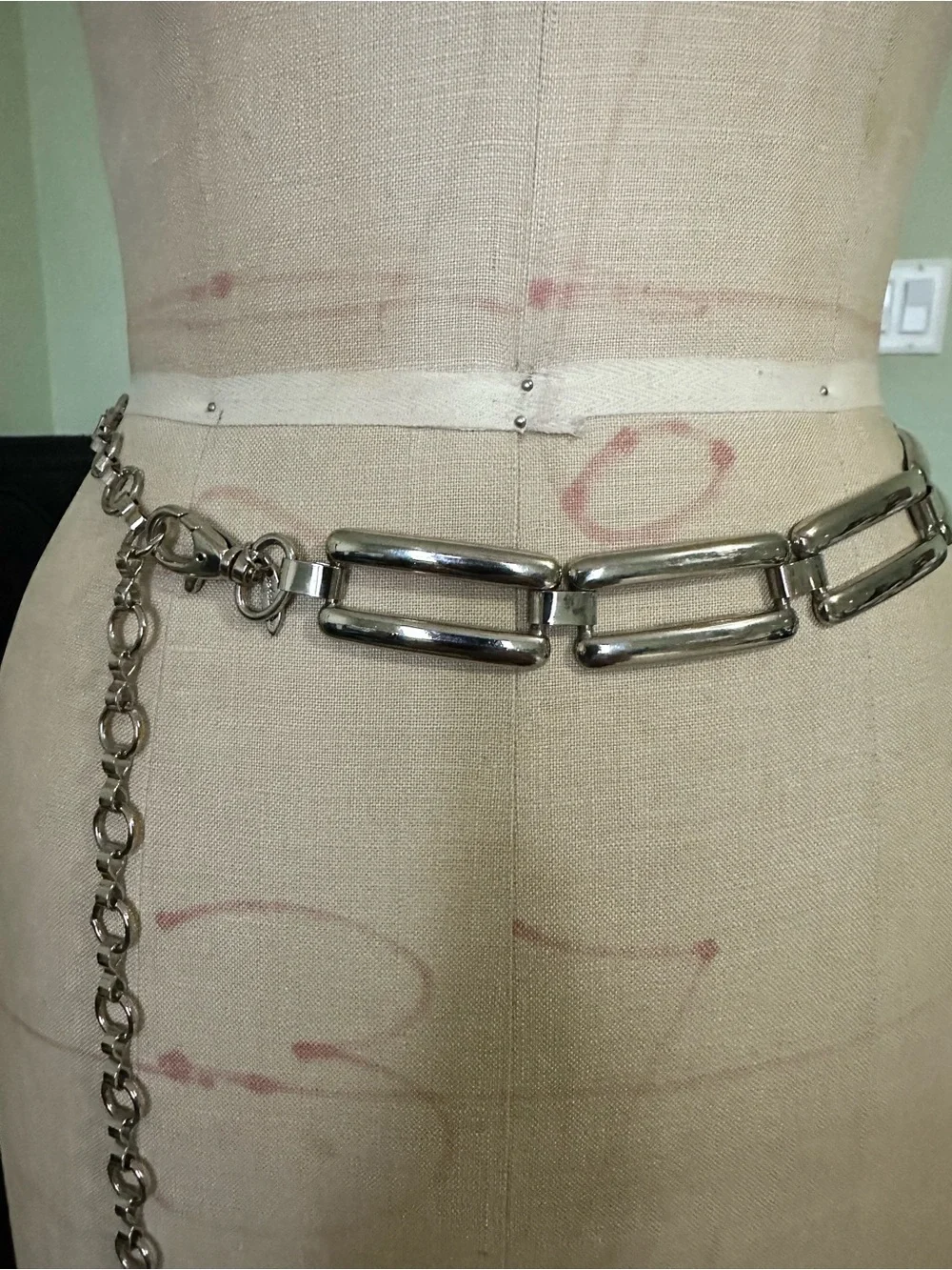 Vintage Silver Rectangular Coin Link Chain Waist Belt